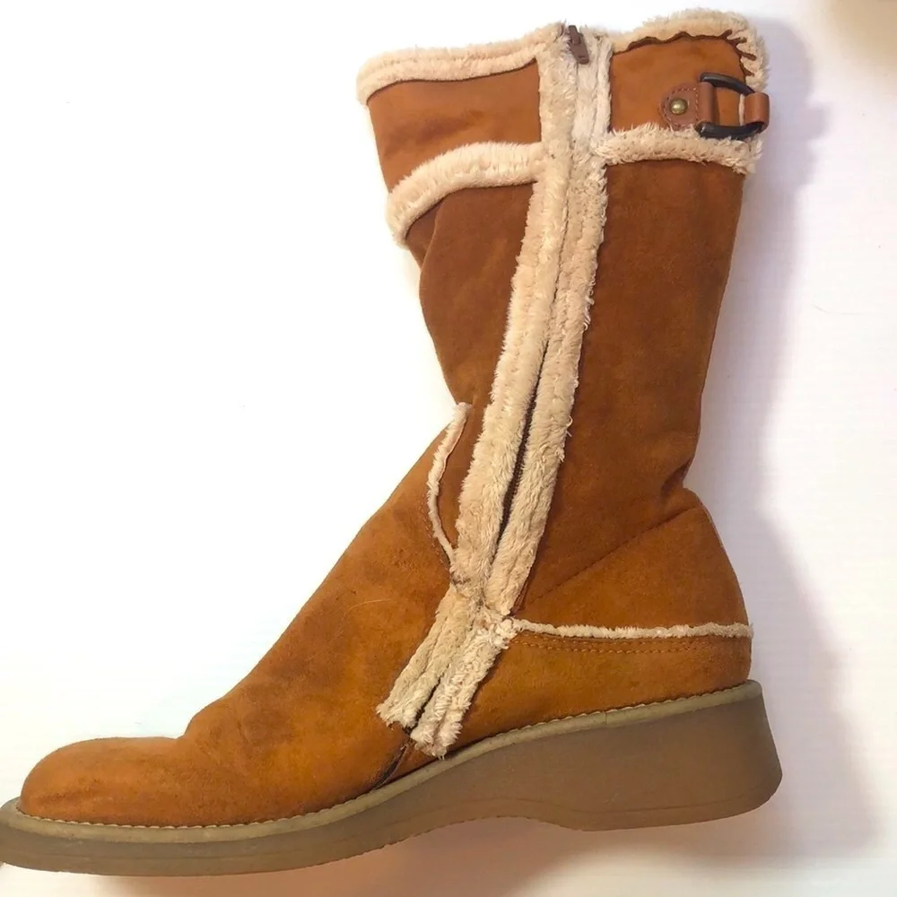 FRANCO SARTO FLEECE LINED WARM SIDE ZIP TAN SUEDE WINTER BOOTS WOMEN'S SIZE 8